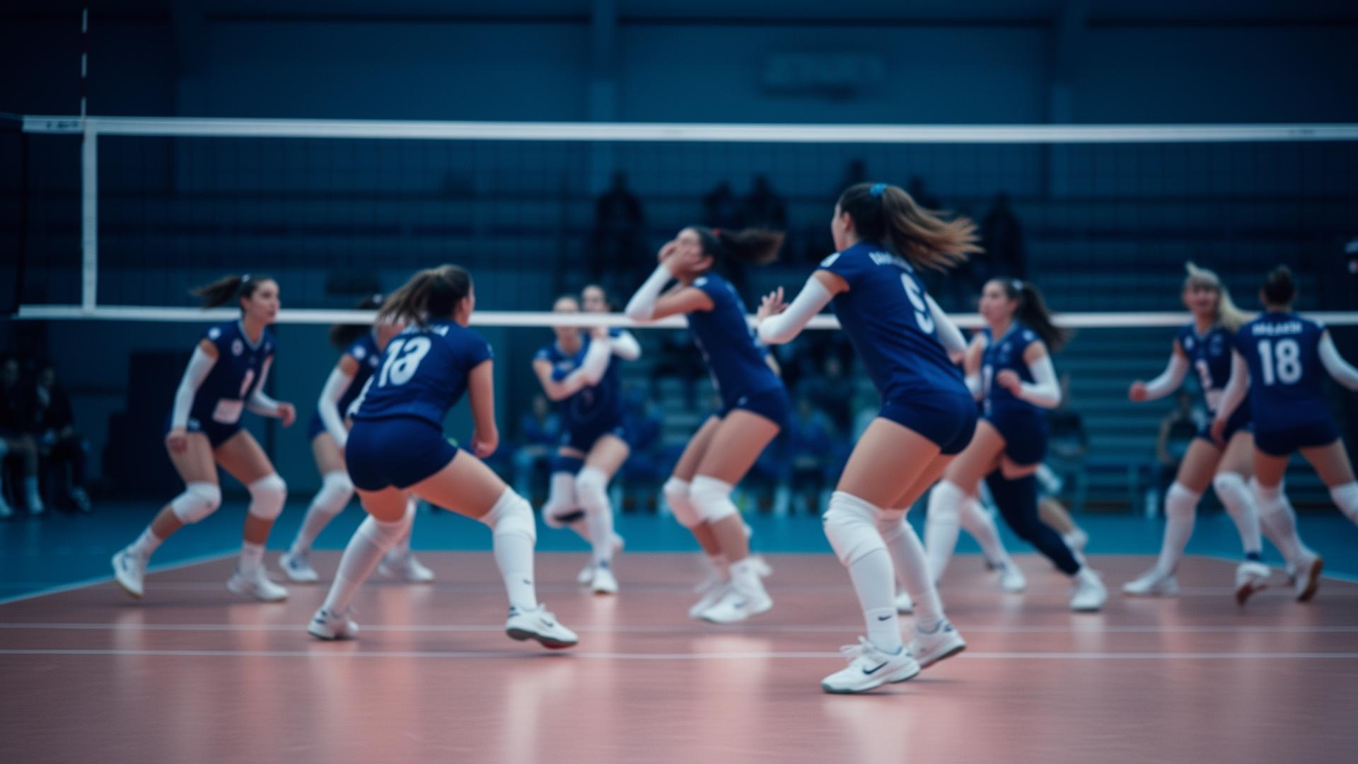 Atletas de vôlei em ação
